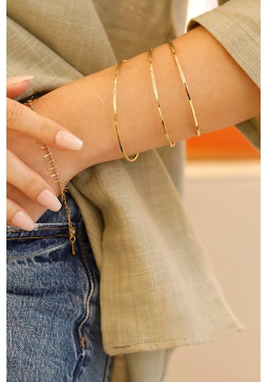 Ajda 3lü İnce Çelik Bilezik 14k Altın Kaplama Bbb26 Altın