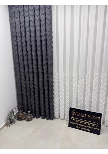 Nivemeshome Mayıs 1-027p Yarı Desen Ekru 1/3 Pileli Tül Perde
