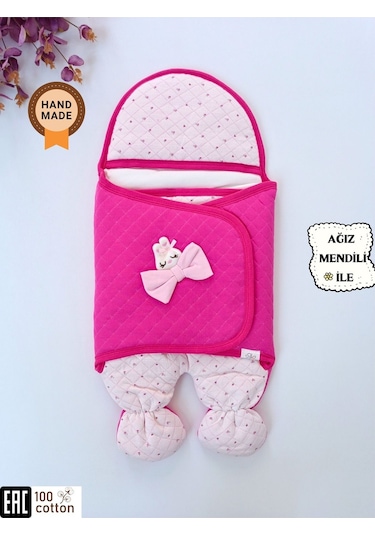 Pembe Kız Bebek Battaniyesi & Dış Kundak - %100 Pamuk Yenidoğan Ayaklı Uyku Tulumu Pembe