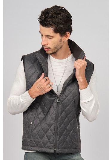 Daynax Erkek Cep Detaylı Baklava Desenli Yelek 492700 Füme Füme