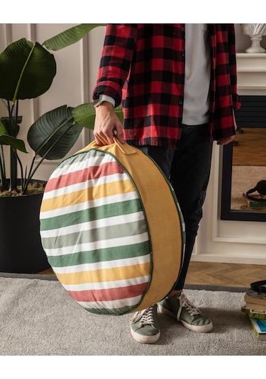 Çok Renkli Yuvarlak Puf Yer Minderi, 60 X 60 Cm