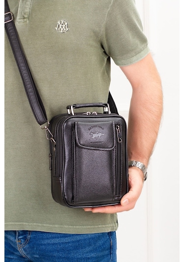 Tuldar Erkek Mekanizmalı Cüzdan Ve Deri Çelik Kasalı Kapaklı Omuz Ve El Çantası 17x22cm Tul513 - Siyah - Gri