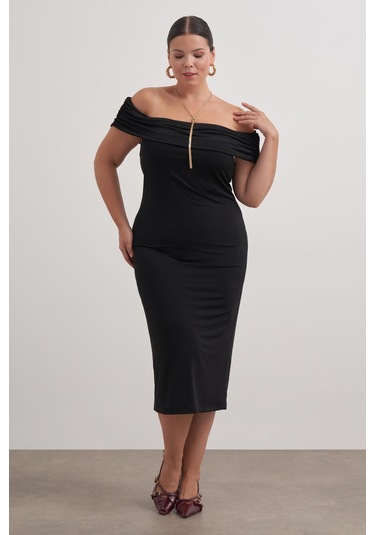 Açık Omuzlu Kolsuz Elbise-3364 Siyah
