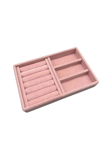 Süet Kumaş Pembe Renk 22 Cm / 14 Cm Çekmece İçi Takı Standı Çok Renkli