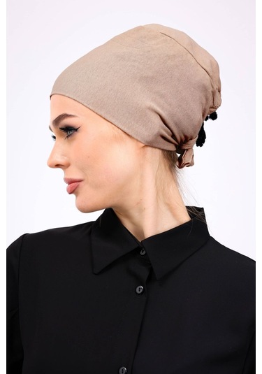 Kaymayan Silikonlu Dikişsiz Bone - Kaymaz Kadın Tesettür Bağlamalı İç Bone-vizon Vizon