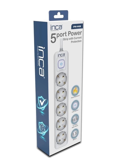 Inca Ipw-44gb 5li Akım Korumalı Led Tuşlu Priz 1,5m Beyaz Standart