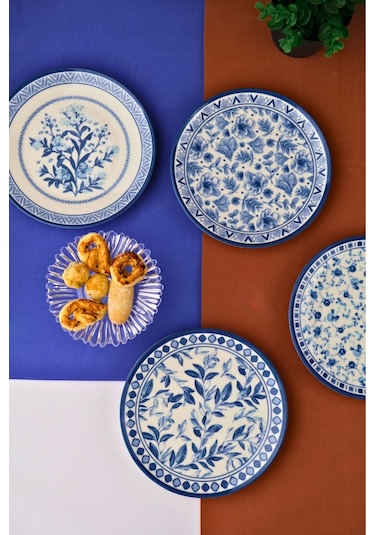 Tabak Evi Porselen Blue Heaven Pasta Takımı 20cm 4 Kişilik 4 Parça Tvl4ptprs1194 Çok Renkli