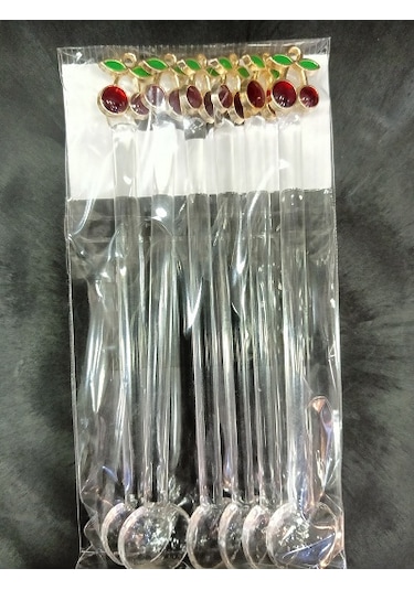 El Yapımı Cam Çay Kaşığı Kiraz 12 Adet