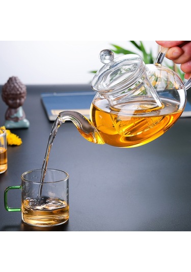 Mufunye Ev Kullanıma Uygun 1200ml Yüksek Kaliteli Borosilikat Cam Çay Potu - Filtreli, Dayanıklı Ve Pratik Çay Hazırlama Seti Renkli