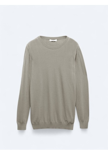 Açık Vizon Bisiklet Yaka Düz Örgü Triko Kazak Vizon