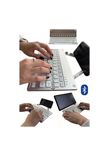 TECH-X Katlanabilir Win/İos/Android Uyumlu Bluetooth Klavye Telefon Tutucu + Özel Kılıf