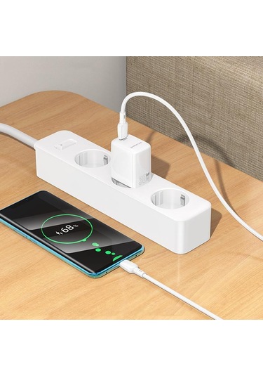 Borofone Bn28 Fuente Tek Portlu Pd30w Şarj Cihazı 1m Tip-c'den Tip-c Kabloya, Fiş Tipi: Ab Fiş Beyaz Beyaz