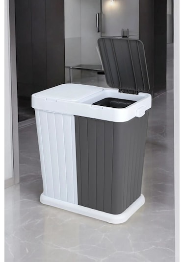 2 Bölmeli Kirli Temiz Çamaşır Sepeti 80lt Gri-beyaz Antrasit - Beyaz