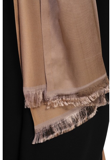 Çift Taraflı Düz Jakar Şal Parlak & Mat Dokulu, Özel Gün Şalı, Düz Renk Koyu Bej