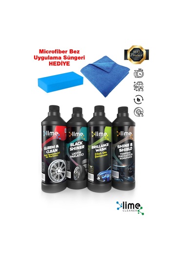 Lastik Parlatıcı, Oto Şampuan, Torpido Parlatıcı, Jant Temizleyici 4 Ürünlü Oto Bakım Seti