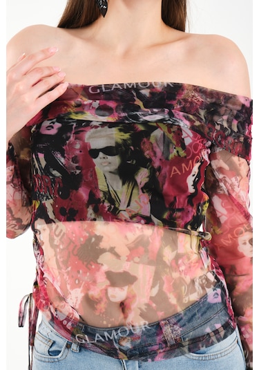 Düşük Omuz Büzgülü Bluz Pembe