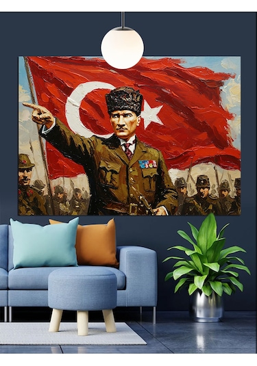 Askeri Üniformalı Atatürk Portresi Dekoratif Kanvas - Mdf Ahşap Tablo
