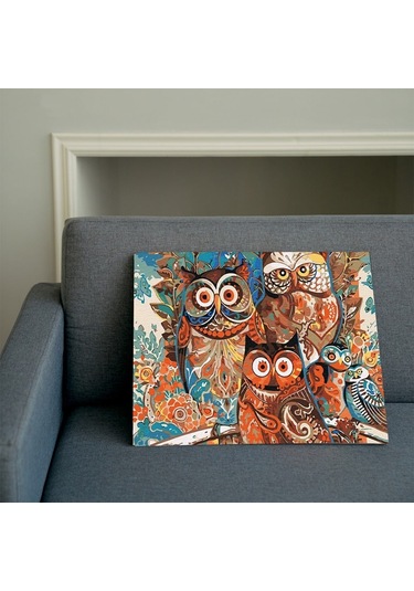 Sayılarla Boyama Seti 40 X 50 Cm Tuval Şasesine Gerili Baykuşlar