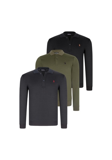 Üçlü Set V4007 Dewberry Erkek Sweatshırt-siyah-lacivert-haki Siyah-lacivert-haki