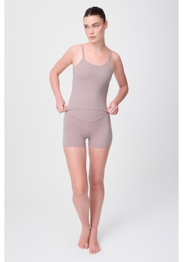 Hıghrıse Comfortflex Yüksek Bel Atletik Spor & Aktif Yaşam Şortu-2829 Bej