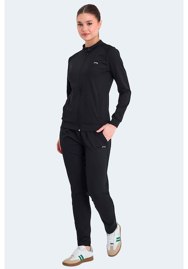 Slazenger  Rona Kadın Fermuarlı Dik Yaka Cepli Siyah Eşofman Takımı