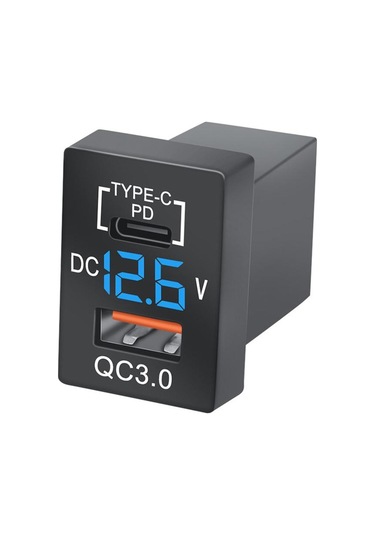 Mavi Pd Tip C Qc3.0 Usb Bağlantı Noktası Araç Hızlı Şarj Cihazı 12-24 V Voltmetre Toyota Için Led Araç Güç Adaptörü
