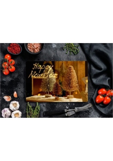 Mutlu Yıllar Cam Kesme Tahtası - Cam Kesme Tablası 30 Cm X 40