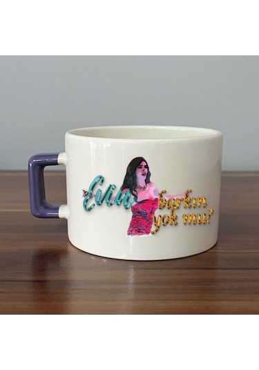 Evin Barkın Yok Mu Baskılı Mor Kulplu C Fincan