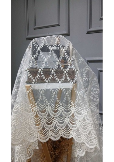 Tül Perde Brode Nakış Yeni Eko Seri Salkım Desenli Nakış 2kat Pileli Tül Perde Salkım