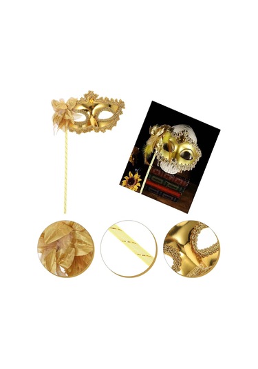 Altın Işıltılı Tutmalı Fotoğraf Çekimi Maskesi 18x29 Cm