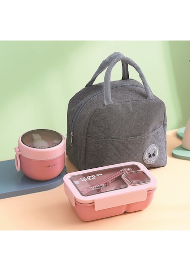 Okullar İçin Uygun Beslenme Çantası Ve Yemek Takımı C-3 Pembe