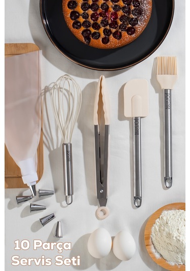 Porsima 3160 10 Parça Pasta Ve Tatlı Servis Seti Kek Pasta Şekillendirme Seti Beyaz Beyaz