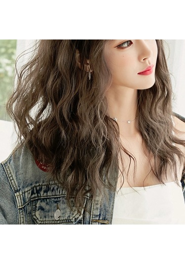 Cbtx Kadın Yün Uzun Saçlı Doğal Kabarık Peruk, Renk: Siyah Kahverengi 54cm