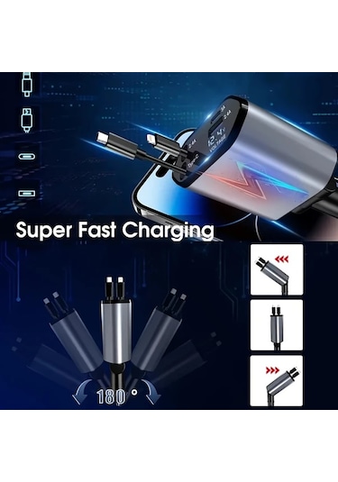 Xuweiwei San Com O 120w 4 İn 1 Hızlı Şarj Araba Adaptörü Koyu Mavi Alüminyum Alaşım Type C İphone Ios Samsung Xiaomi Uyumlu