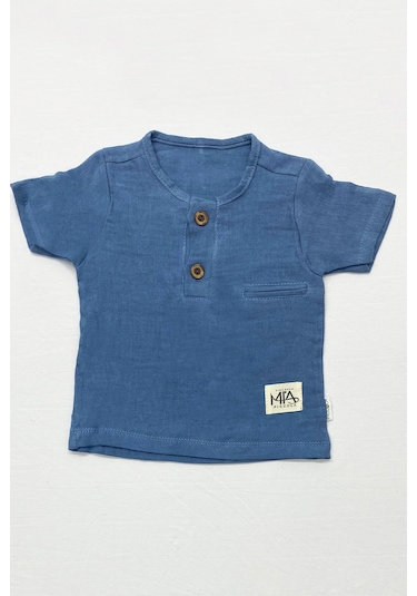Erkek Bebek Şortlu Takım Bisiklet Yaka Düğmeli Düz Renk mavi