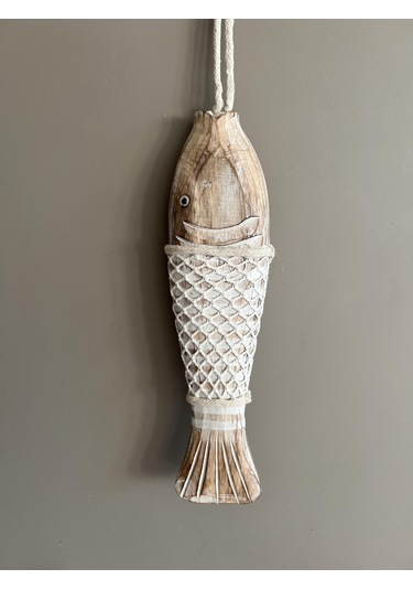 Marin Temalı Eskitme Ahşap Balık Büyük Boy-40 Cm