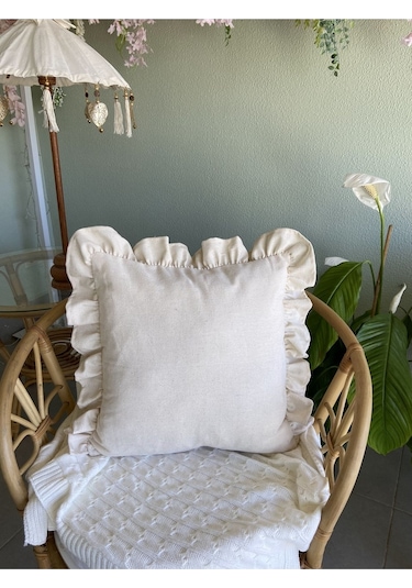 Keten Bohem Fırfırlı Vintage Kare Kırlent Kılıfı