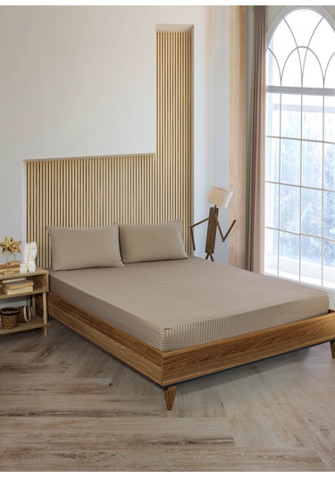 Pamuklu Çizgili Saten Tek Kişilik Lastikli Çarşaf Seti 100x200cm