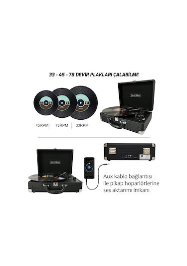 Record Master T310CH Şarj Özellikli Retro Pikap Siyah