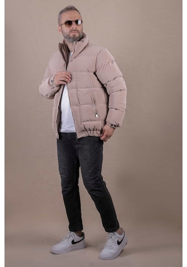 Ohepmoda Dik Yaka Nova Soft Kumaş Erkek Şişme Mont Sütlü Kahve