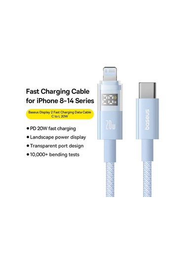 Baseus Display 20w Type-c - 8 Pin Hızlı Şarj Kablosu, Uzunluk:2m 001