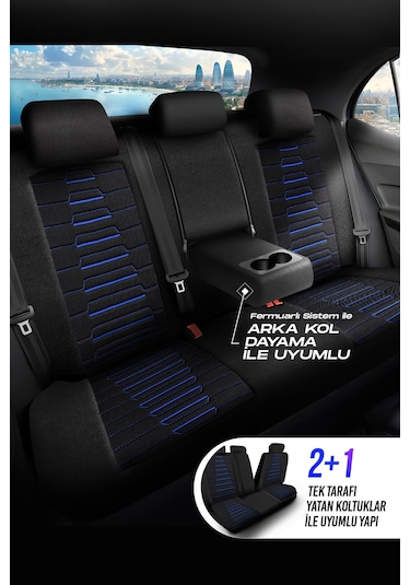 Panda Bakü Serısı Keten Kumaş Oto Koltuk Kılıfı - Tam Set