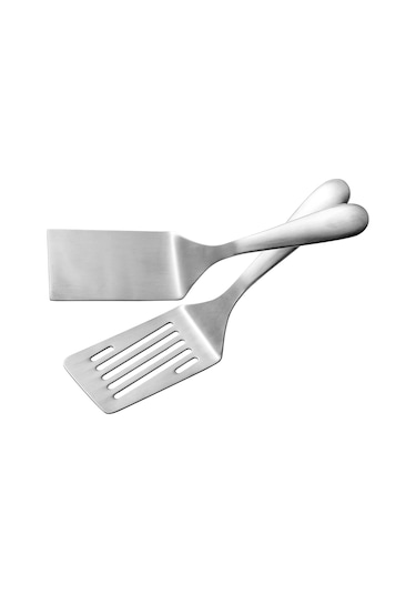10 İnç Metal Spatula Seti Sus304 Paslanmaz Çelik Kızartma Spatulası Çentikli Hamburger Çevirici Düz Izgara Spatulası Pişirme İçin