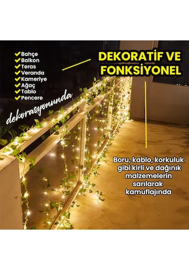 Upway 5 Metre Doğal Sarmaşık Yapraklı Su Geçirmez Dekoratif 50 Led Lamba Sarı