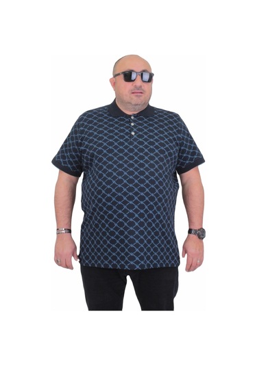 Starbattal Erkek Büyük Beden Polo Yaka Tişört Square 24452 Lacıvert-Lacıvert Lacivert