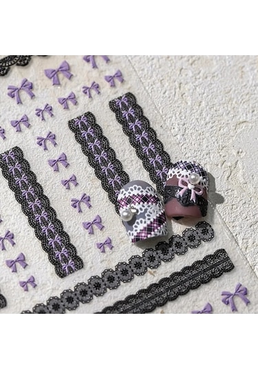 Flybuy 1 Adet 5d Kabartma Kawaii Dantel Nail Art Etiketler Pembe Yay Kalp Ts-3593