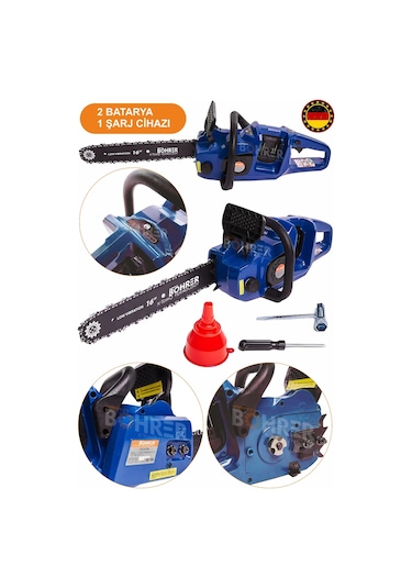 Böhrer Akülü Ağaç Kesme Makinesi 16'' 40 Cm Pala +4 Batarya Yeşil