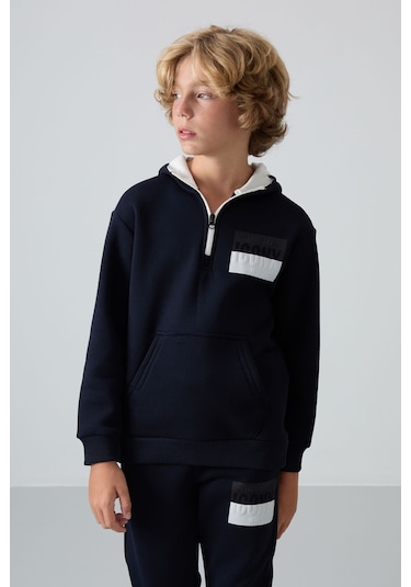 Tommy Life Lacivert Pamuklu Kalın İçi Tüylü Yumuşak Dokulu Standart Fit Baskılı Erkek Çocuk Eşofman Takım - 11 Lacivert