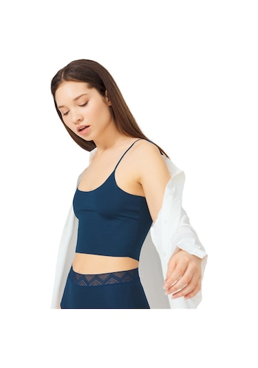 Ayarlanabilir İnce Askılı Lazer Kesim Crop Büstiyer 7'li Paket Renkli-1 Çok Renkli