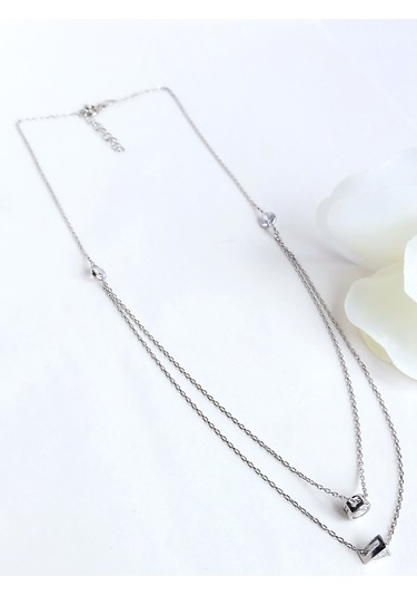 Baget Işıltılı Modern So Tasarım Kadın Gümüş Kolye